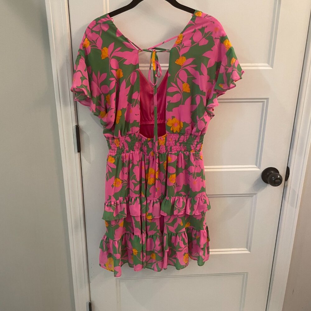 Floral print mini dress with ruffles and cutout back - Picture 4 of 4